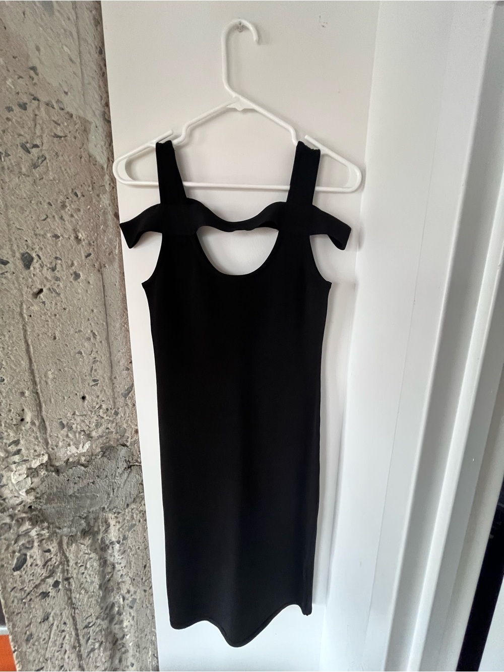 bebe Black Cold-Shoulder Midi Sheath Dress
